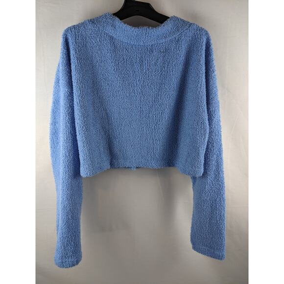 Cropped Cozy Cardigan Wild Fable Azure M Blue Lightweight Fuzzy V Neck Button Up - Picture 4 of 10
